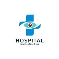 health logo design for hospital, clinic, pharmacy, or health products and business companies, with a cross shape and an eye in the middle suitable for eye treatment special hospital business vector