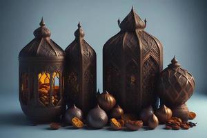 a lantern sitting next to a pile of dried fruit, glossy intricate design photo