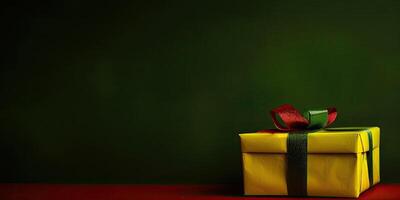 Colorful wrapped gift on a solid color background, with copy space, photo