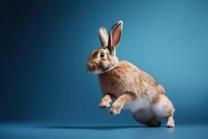 Cute Rabbit isolated on blue background. Created photo