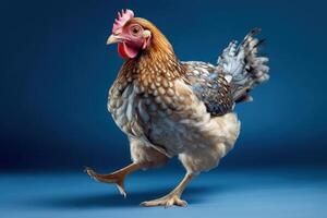 Chicken isolated on blue background. Created photo