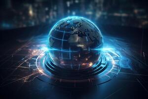 Futuristic cyber earth background, Digital world and Global network connection. photo