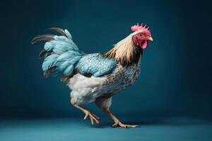 Chicken isolated on blue background. Created photo