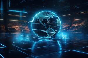 Futuristic cyber earth background, Digital world and Global network connection. photo