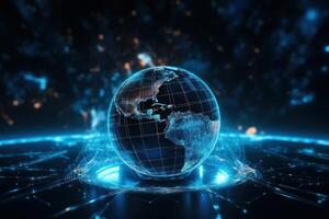 Futuristic cyber earth background, Digital world and Global network connection. photo