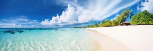 Panorama tropical sea and sandy beach with blue sky background. photo