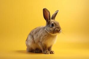 Cute Rabbit isolated on yellow background. Created photo