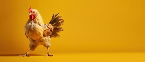 Chicken isolated on yellow background. Created photo