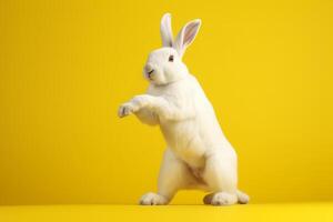 Cute Rabbit isolated on yellow background. Created photo