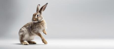 Cute Rabbit isolated on white background, Banner with copy space. photo