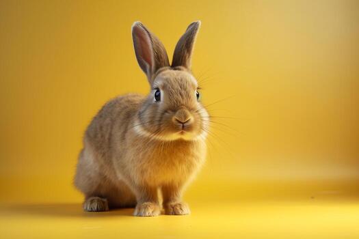 Cute Rabbit isolated on yellow background. Created photo
