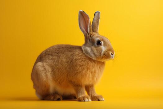 Cute Rabbit isolated on yellow background. Created photo