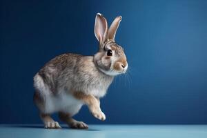 Cute Rabbit isolated on blue background. Created photo