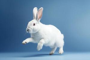 Cute Rabbit isolated on blue background. Created photo