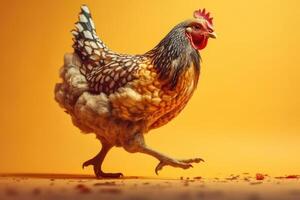 Chicken isolated on yellow background. Created photo