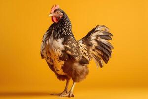 Chicken isolated on yellow background. Created photo