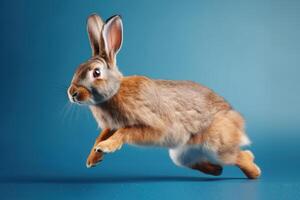 Cute Rabbit isolated on blue background. Created photo