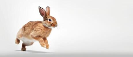 Cute Rabbit isolated on white background, Banner with copy space. photo