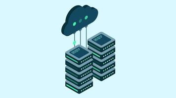 Cloud technology computing concept. Modern cloud technology. Data center isometric concept. Isometric cloud technology with data center. Web hosting concept video