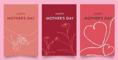 set minimalist simple happy mother day vertical design vector background. simple love heart, hand, flower line design theme