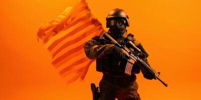 Anti terrorism day orange background, Stop the war with counter terrorism team. photo