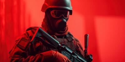 Anti terrorism day red background, Stop the war with counter terrorism team. photo