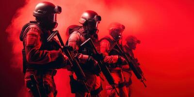 Anti terrorism day red background, Stop the war with counter terrorism team. photo