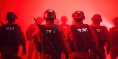 Anti terrorism day red background, Stop the war with counter terrorism team. photo