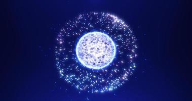 Abstract blue round sphere energy molecule from futuristic high-tech glowing particles photo