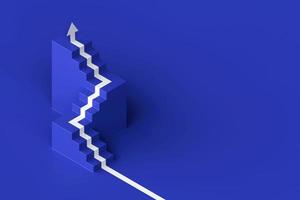 White arrow following the stairs of growth on purple background, 3D arrow climbing up over a staircase , 3d two stairs with arrow going upward, 3d rendering photo