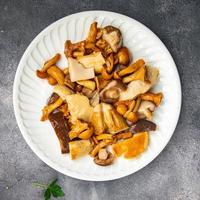 mushroom salad mix white mushroom, boletus, chanterelle appetizer meal food snack on the table copy space food background rustic top view photo