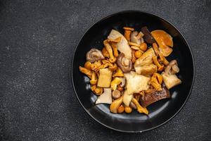 mushroom salad mix white mushroom, boletus, chanterelle appetizer meal food snack on the table copy space food background rustic top view photo