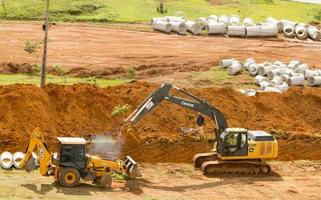 Brasilia, Brazil April 14, 2023 Sewer and Water Pipes being laid in the Northwest Neighborhood of Brasilia photo