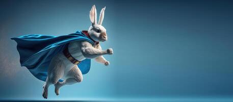 Superpet rabbit as superhero background with copy space. photo