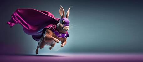 Superpet rabbit as superhero background with copy space. photo