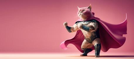 Superpet Cat as superhero background with copy space. photo