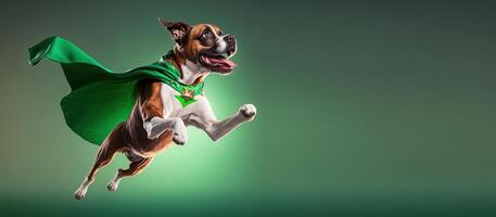 Superpet dog as superhero background with copy space. photo