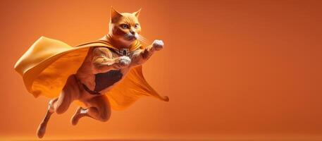 Superpet Cat as superhero background with copy space. photo