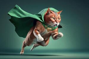 Superpet Cat as superhero with cape background. Created photo