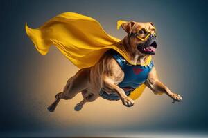 Superpet Dog as superhero with cape background. Created photo