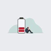 Sad man with low battery illustration. Mentally down concept vector