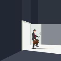 Vector businessman walking out from the open door illustration