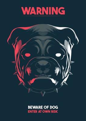Angry Bulldog With Spiked Collar Warning Sign