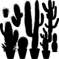 Set of cactus silhouette black isolated on white background. Different Variations vector