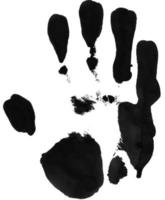 Print of hand or handprint of child with ink isolated on white background, Real Handmade Ink stamp photo