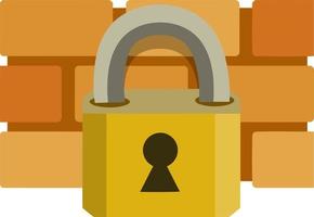 Account protection and security. Blocking the system. Icon for the app. Internet antivirus. Flat illustration. Red brick wall and closed lock vector