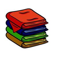 Folded towel or cloth. Color Stack of fabric. Outline drawing. Packed neat clothes vector