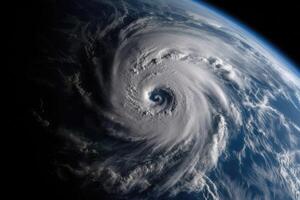 súper tifón, tropical tormenta, ciclón, huracán, tornado, terminado océano. clima antecedentes. tifón, tormenta, tormenta de viento, supertormenta, vendaval se mueve a el suelo. generativo ai. foto