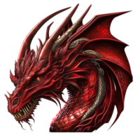 embrasé regard et croc bouche dans rouge dragons tête vue ai génératif png