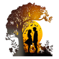 Lovers silhouette in sunset png